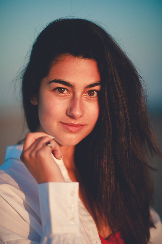 An early KSA Talent portrait shoot — a model at golden hour